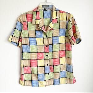 Vintage 80s 90s Elementz Pastel Colorful Button Down Blouse Medium
